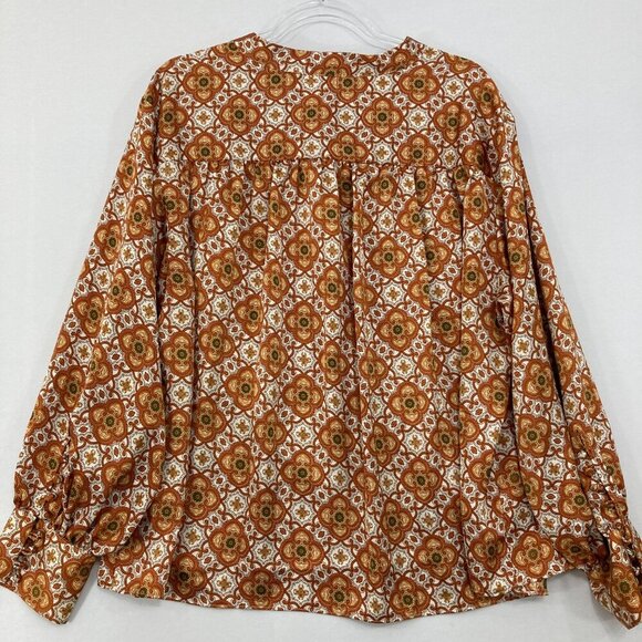 Ryegrass size 1X Floral Abstract Geometric Boho Long Sleeve Popover Blouse - Picture 10 of 11
